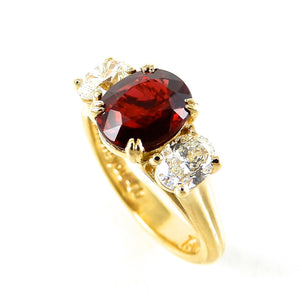 Oval Ruby  with Diamonds Three Stone Ring