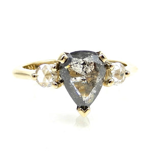Pear Shaped Salt & Pepper Three Stone Engagement Ring