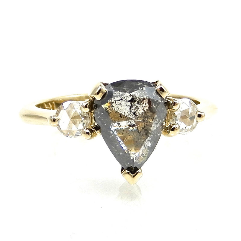 Pear Shaped Salt & Pepper Three Stone Engagement Ring