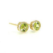 Load image into Gallery viewer, Peridot Milgrain Bezel Stud Earrings