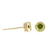Load image into Gallery viewer, Peridot milgrain bezel stud earrings