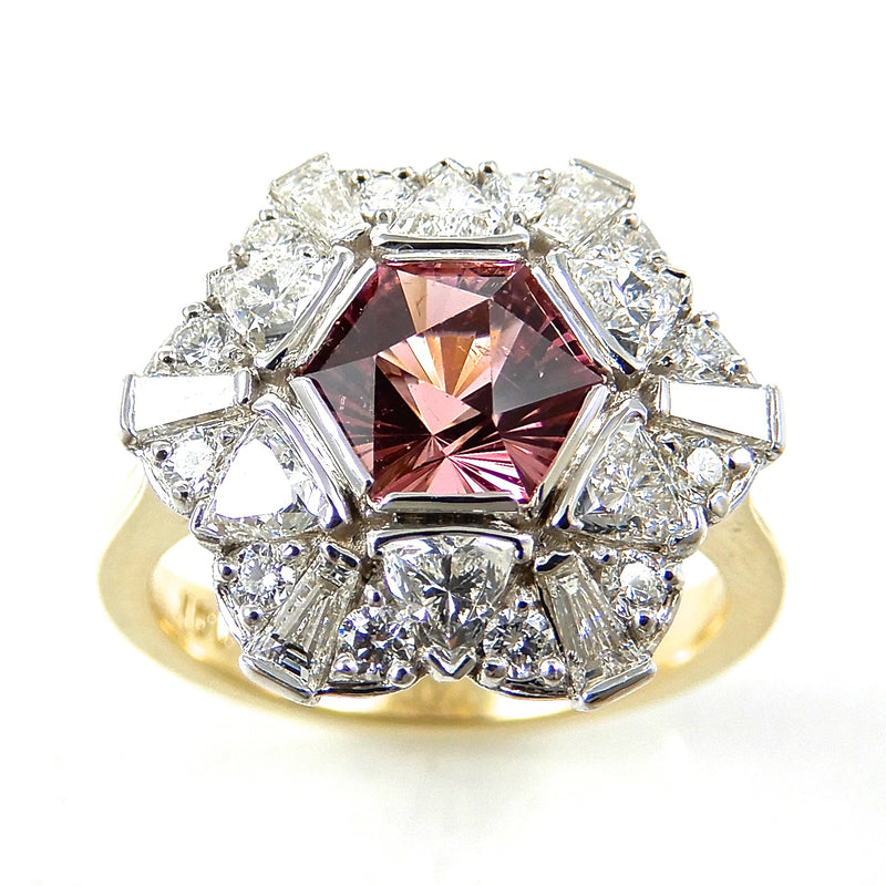 Pink Tourmaline with Diamond Halo Engagement Ring