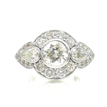 Load image into Gallery viewer, Round Bezel Set Diamond with Pear Accents and round diamond halo Engagement Ring
