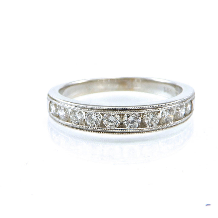 Round Cut Diamond Channel Milgrain Band
