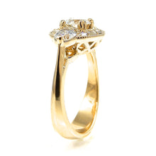 Load image into Gallery viewer, Round Cut Diamond Three Stone Engagement Ring with Halo