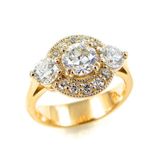 Load image into Gallery viewer, Round Cut Diamond Three Stone Engagement Ring with Halo