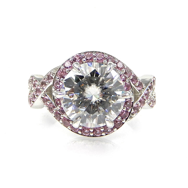 Round Cut Diamond with Pink Sapphire Infinity Halo