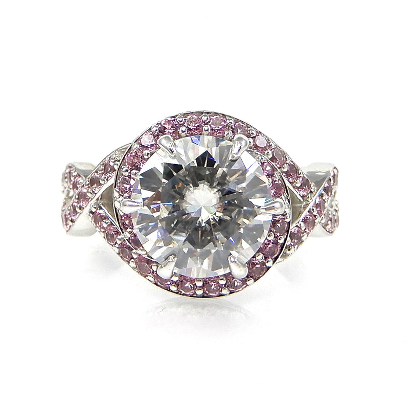 Round Cut Diamond with Pink Sapphire Infinity Halo
