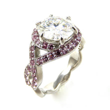 Load image into Gallery viewer, Round Cut Diamond with Pink Sapphire Infinity Halo Twisted Band View