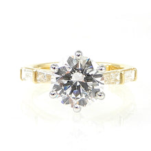 Load image into Gallery viewer, Round Diamond Solitaire Engagement Ring with Baguette Accents