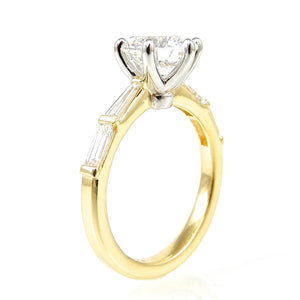 Round Diamond Solitaire with Baguette Accents