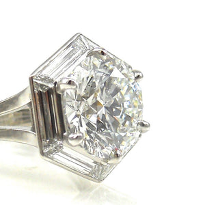 Round Diamond with Baguette Halo Engagement Ring 