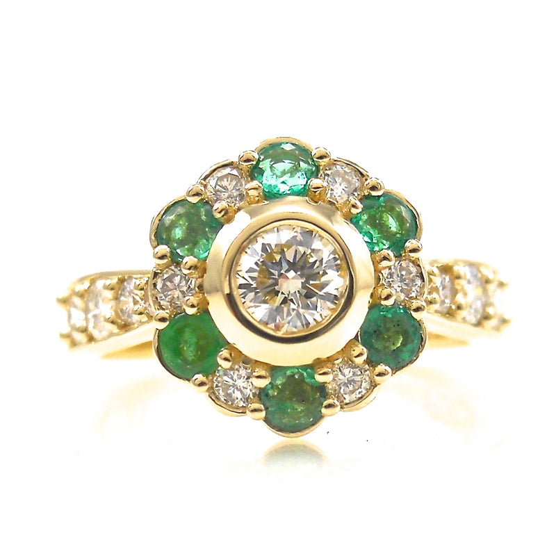 Round Diamond with Emerald and Diamond Halo