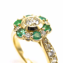 Load image into Gallery viewer, Round Diamond with Emerald and Diamond Halo