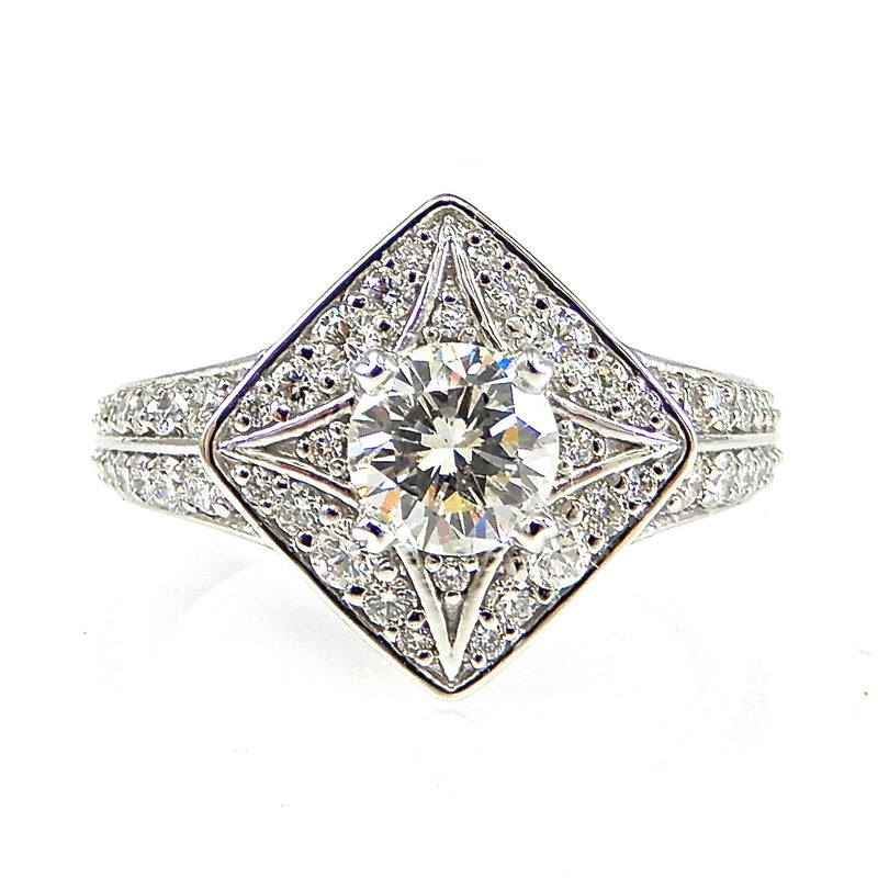 Round Diamond with Square Halo Engagement Ring