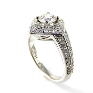 Round Diamond with Square Halo Engagement Ring