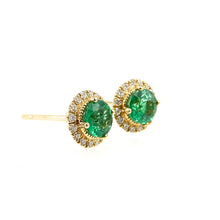 Load image into Gallery viewer, Round Emerald Halo Stud Earrings