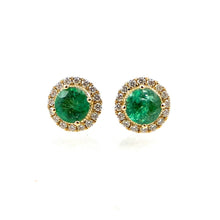 Load image into Gallery viewer, Round Emerald Halo Stud Earrings