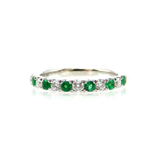 Load image into Gallery viewer, Alternating round emerald and round diamond band style white gold ring