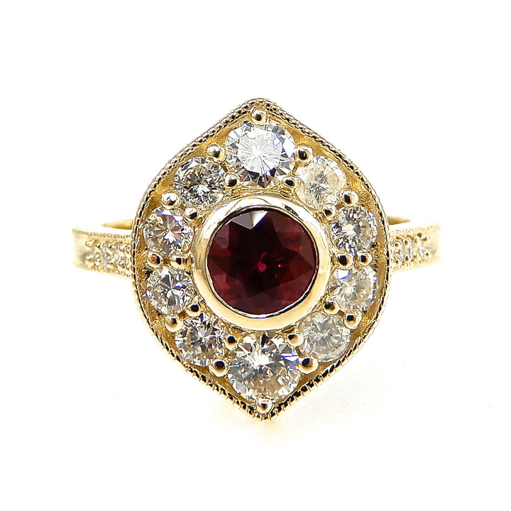 Round Ruby with Diamond Halo Engagement Ring