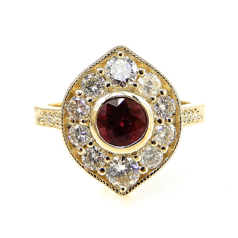 Round Ruby with Diamond Halo Engagement Ring