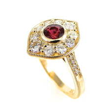 Load image into Gallery viewer, Round Ruby with Diamond Halo Engagement Ring