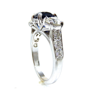 Round Sapphire and Diamond Three Stone Ring Side View