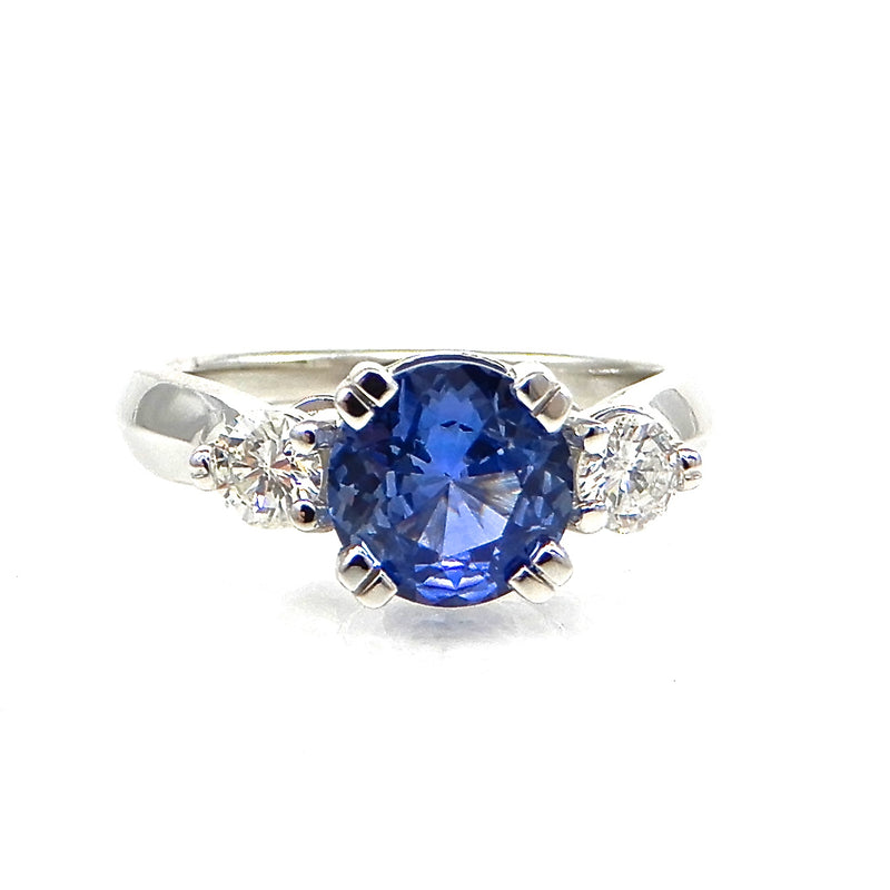 Round Sapphire with Diamond Accents Engagement Ring
