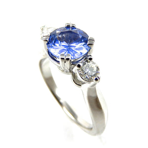 Round Sapphire with Diamond Accents Engagement Ring