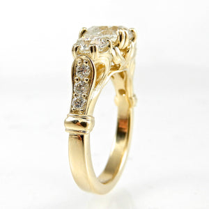 Round Three Stone Tulip Set Engagement Ring