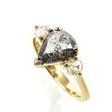 Load image into Gallery viewer, Pear Shaped Salt &amp; Pepper Three Stone Engagement Ring