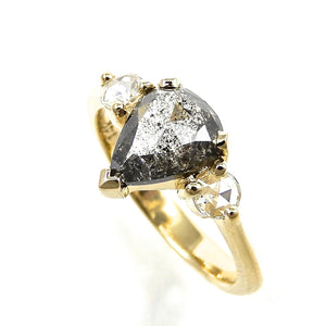 Pear Shaped Salt & Pepper Three Stone Engagement Ring