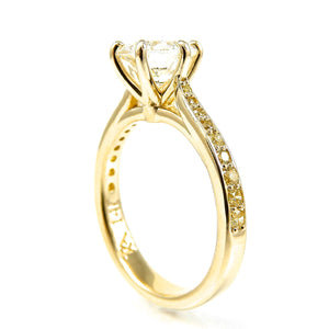 Six Prong Round Diamond Engagement Ring with Yellow Diamonds