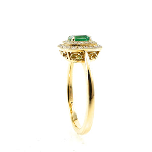 Square Cut Emerald and Diamond Halo Ring
