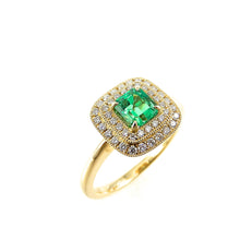 Load image into Gallery viewer, Square Cut Emerald and Diamond Halo Ring
