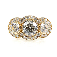 Load image into Gallery viewer, Three Stone Bezel Set Halo Engagement Ring