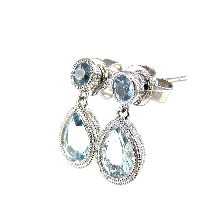 White Gold Aquamarine Drop Earrings