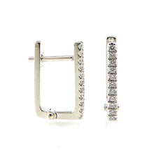 Load image into Gallery viewer, small rectangle shaped huggie style earrings with diamonds set in white gold