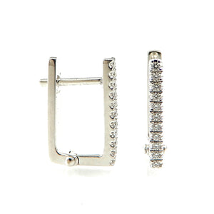 small rectangle shaped huggie style earrings with diamonds set in white gold