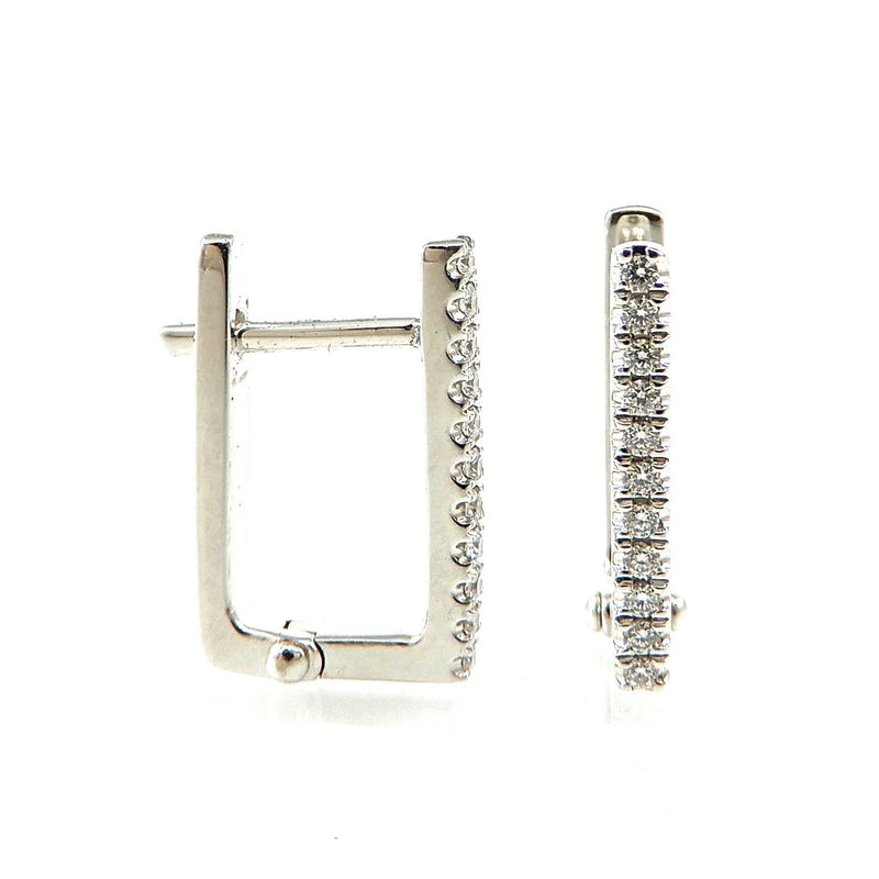 small rectangle shaped huggie style earrings with diamonds set in white gold