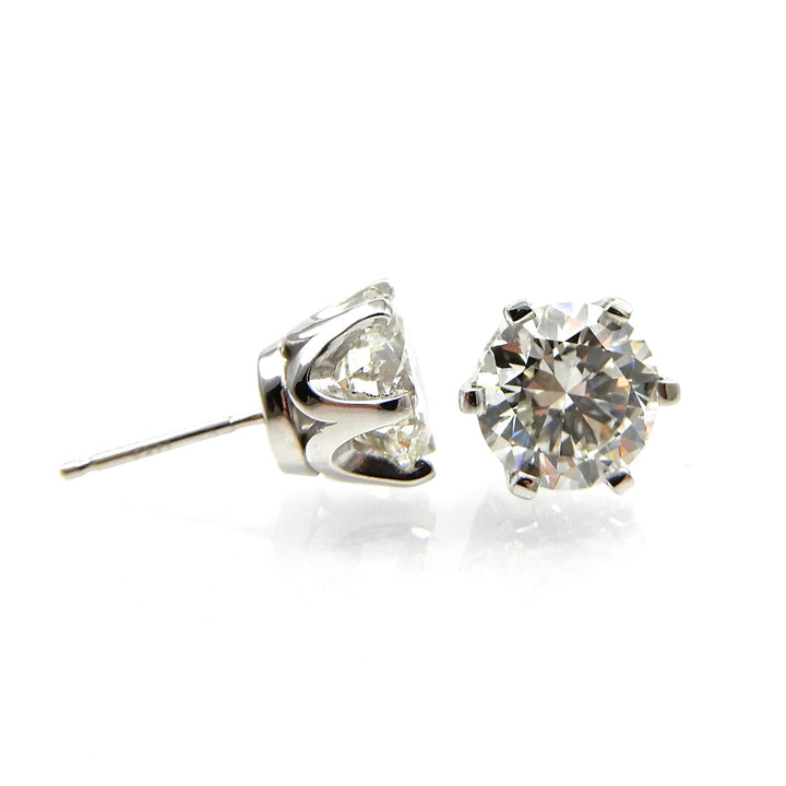 Six prong white gold post style lab grown diamond earrings