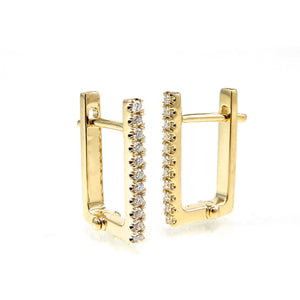 small rectangle shaped huggie style earrings with diamonds set in yellow gold