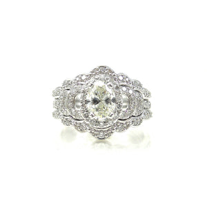Oval Diamond Engagement Ring with Scalloped Bands