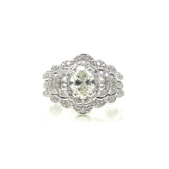 Oval Diamond Engagement Ring with Scalloped Bands