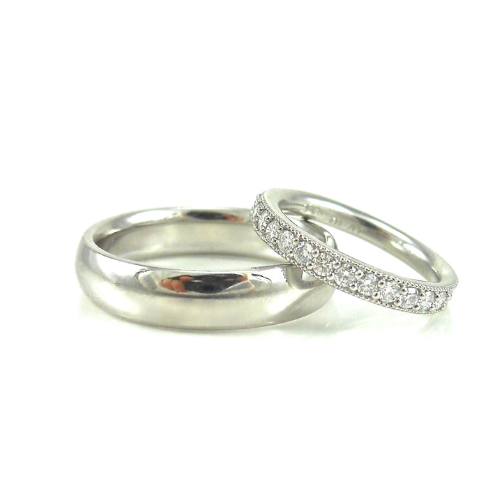 custom wedding set diamond band and grooms band