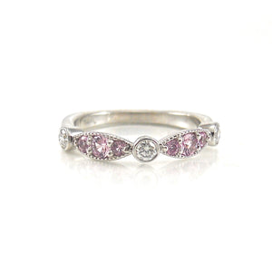 custom wedding band with miligrain and diamonds