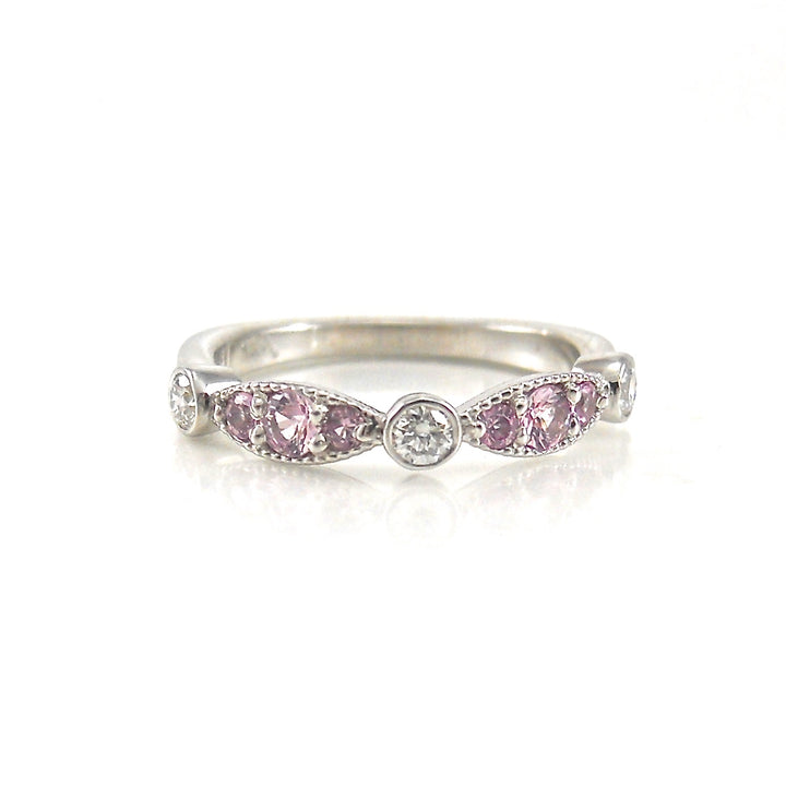 custom wedding band with miligrain and diamonds