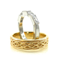 Load image into Gallery viewer, white gold wedding band and yellow gold wedding band set