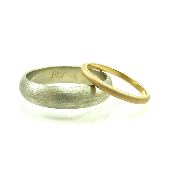 simple custom wedding band set matte finish