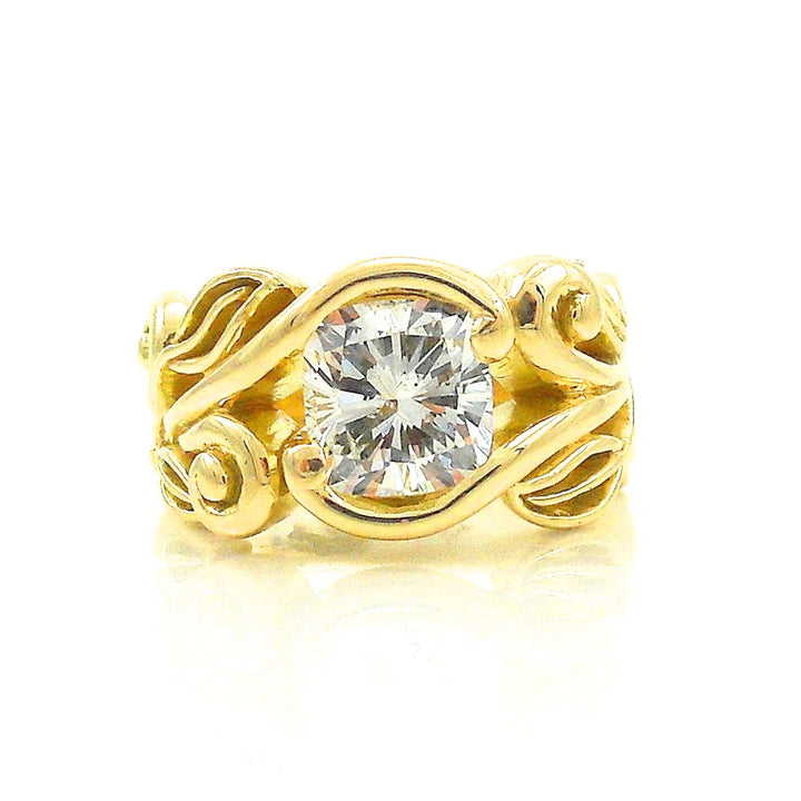 hand carved diamond engagement ring